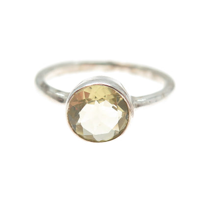 925 Sterling Silver Vintage Real Round-Cut Citrine Ring Size 6