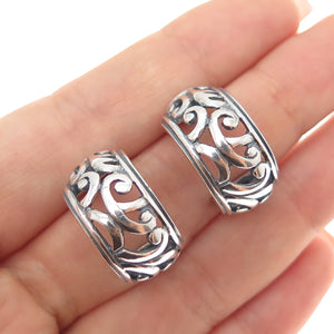 925 Sterling Silver Vintage Swirl Oxidized Hoop Earrings