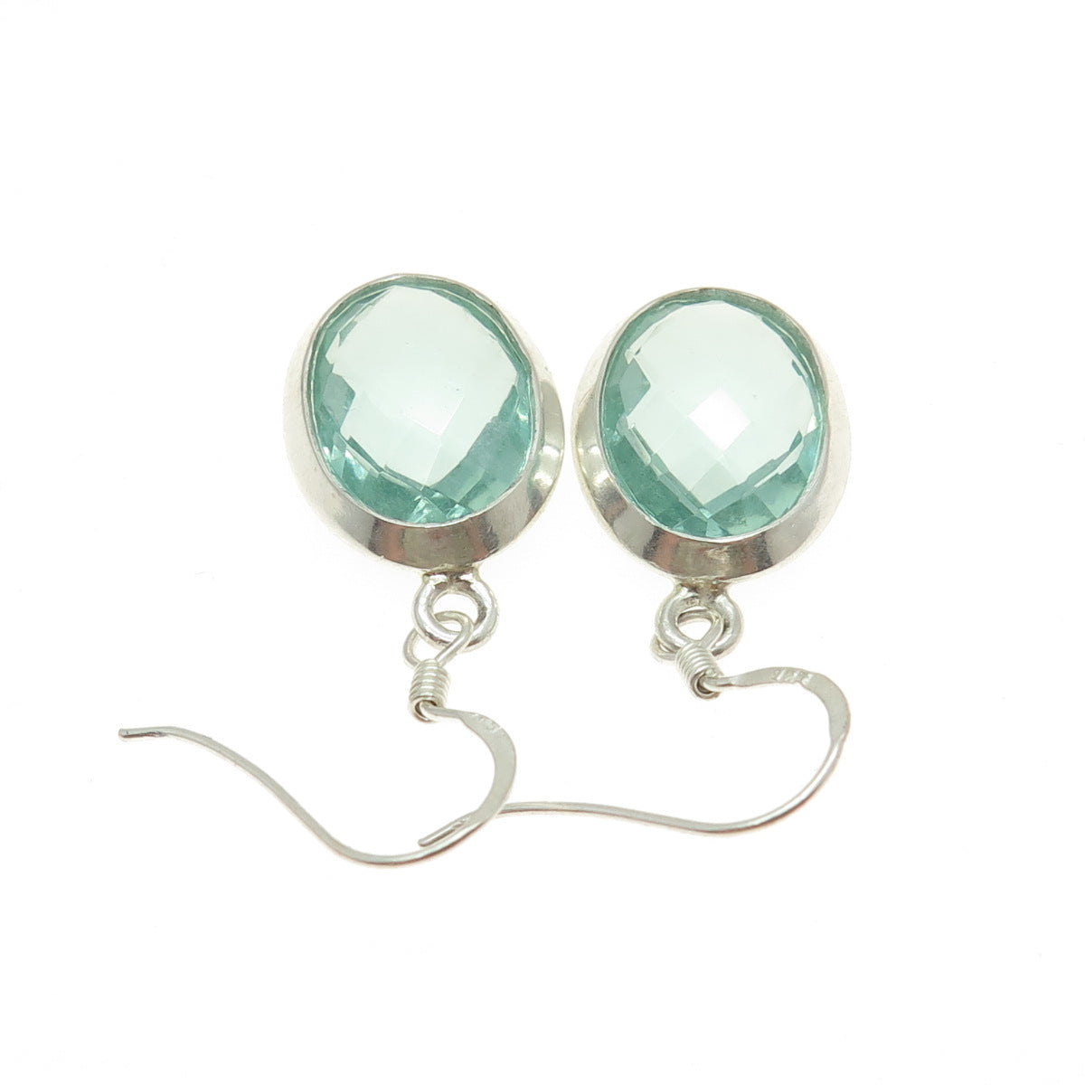 925 Sterling Silver Vintage Real Oval-Cut Green Mint Amethyst Dangling Earrings