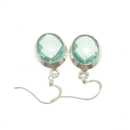 925 Sterling Silver Vintage Real Oval-Cut Green Mint Amethyst Dangling Earrings