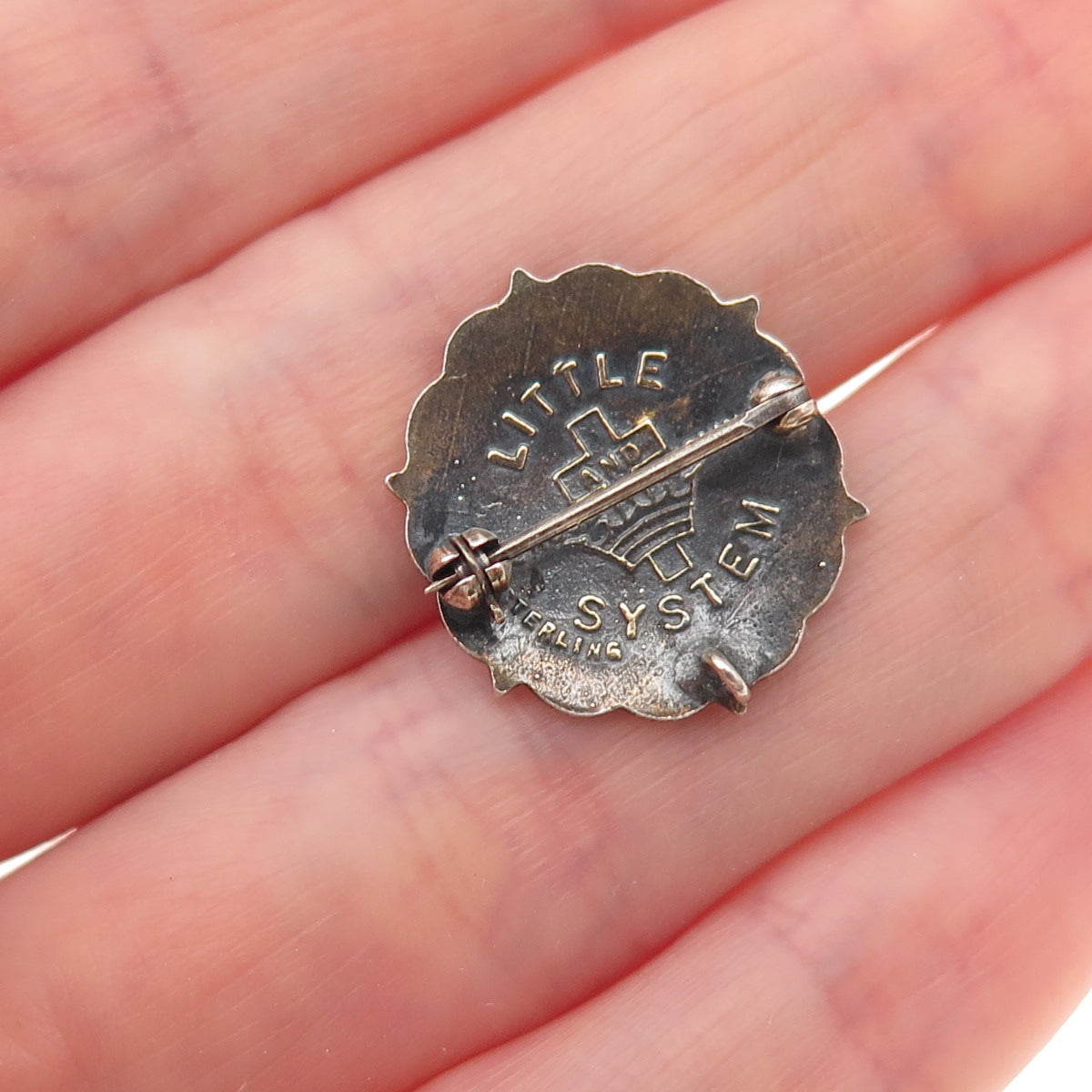 Cross Crown Little System Sterling Vintage Enamel Christian Sunday School Brooch