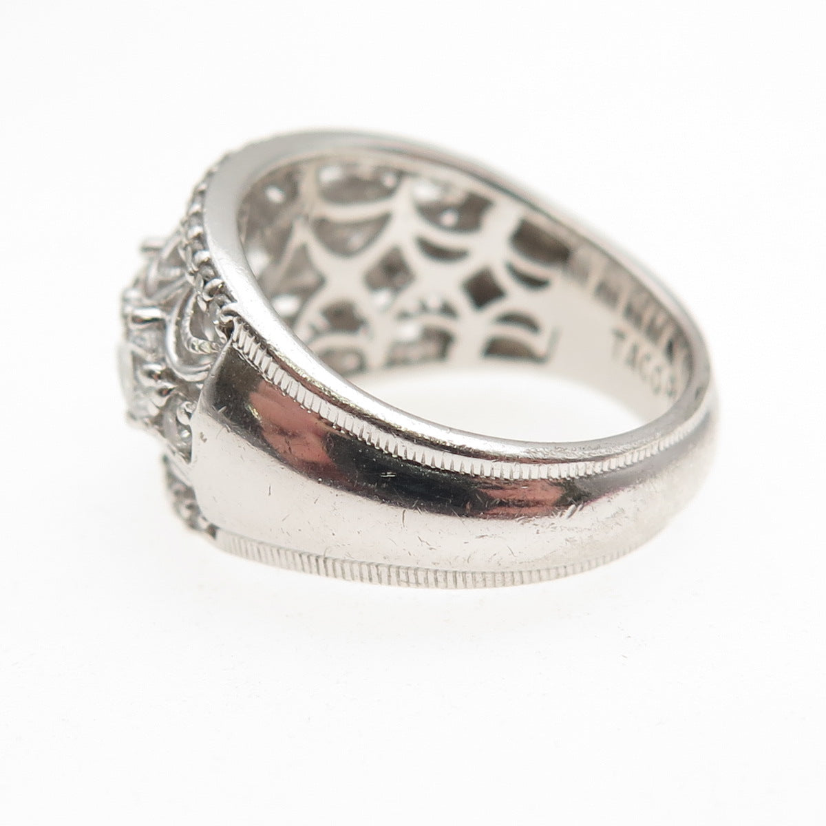 Tacori IV 925 Sterling Silver Round-Cut C Z Filigree Ring Size 6.25