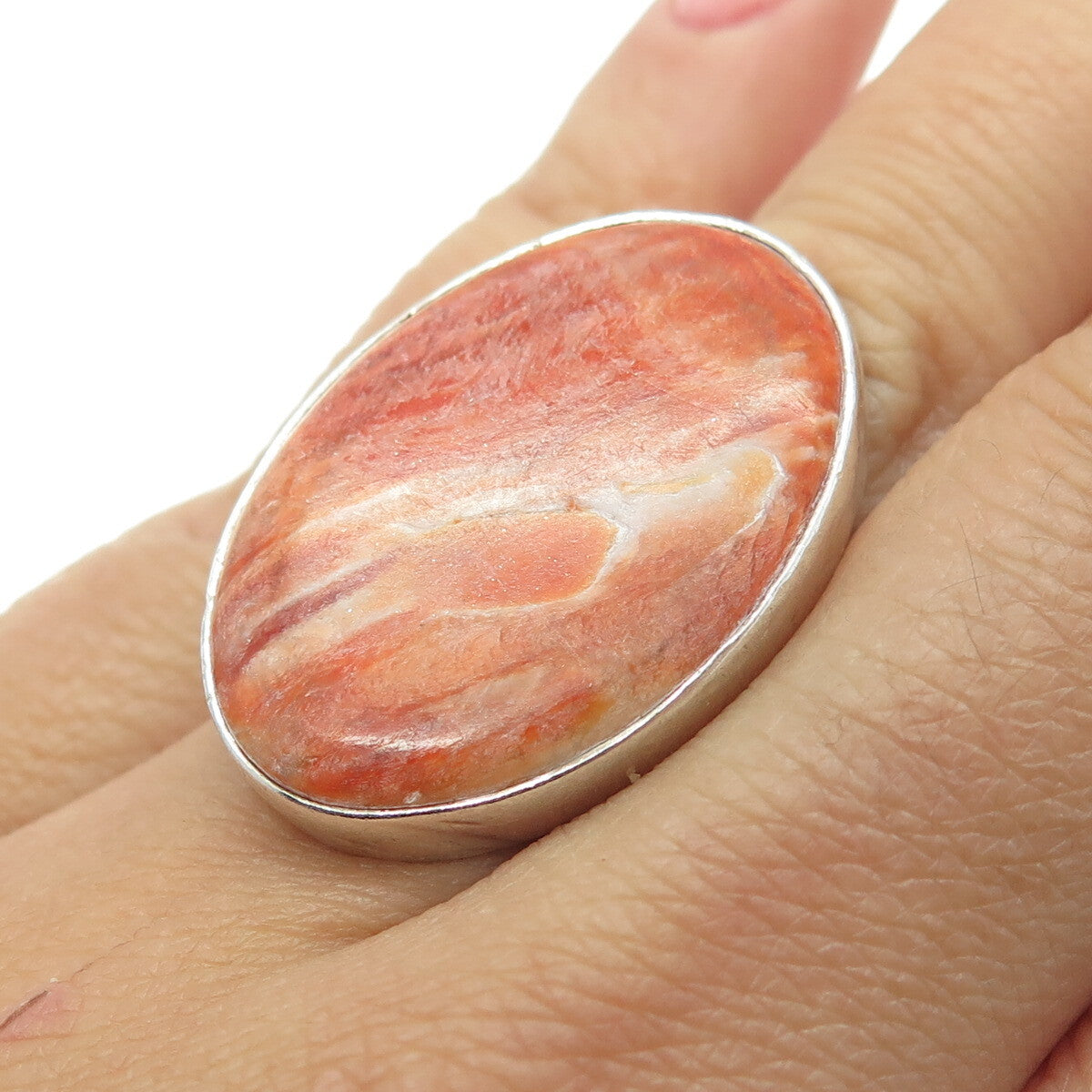 950 Silver Vintage Real Picture Jasper Gemstone Ring Size 6.75