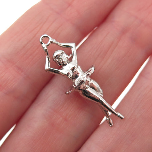 925 Sterling Silver Vintage Ballerina 3D Charm Pendant