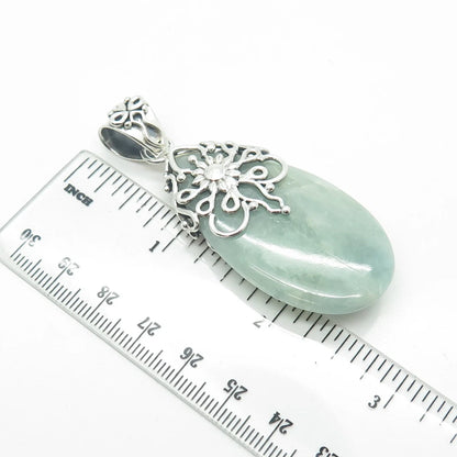 925 Sterling Silver Vintage DP Doug Paulus Real Aquamarine Floral Large Pendant