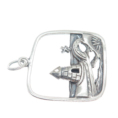 NAPIER 925 Sterling Silver Vintage Windmill & Lighthouse Oxidized Pendant