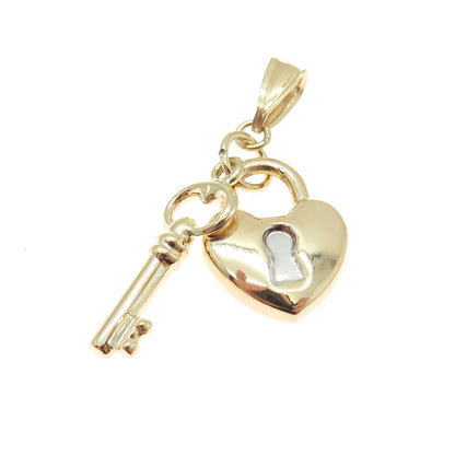 14K Yellow & White Gold Heart Key Minimalist Multi-Charm Pendant