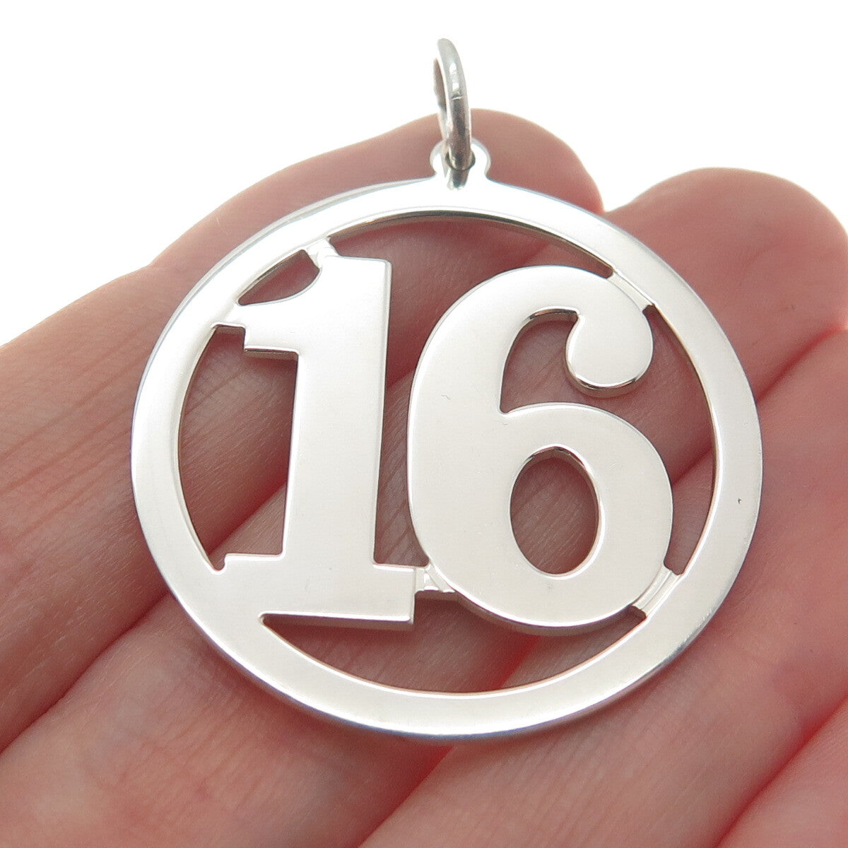 925 Sterling Silver Vintage Lucky Number "16" Round Pendant
