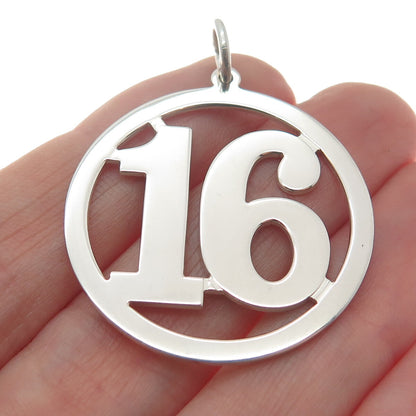 925 Sterling Silver Vintage Lucky Number "16" Round Pendant