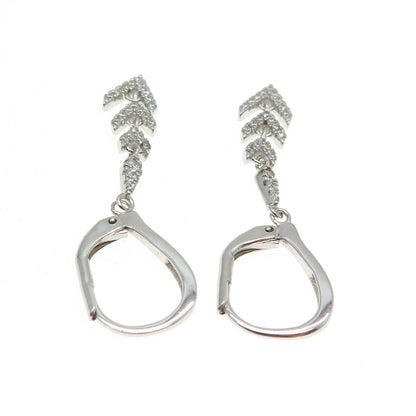 925 Sterling Silver Pave C Z Arrow Dangling Earrings
