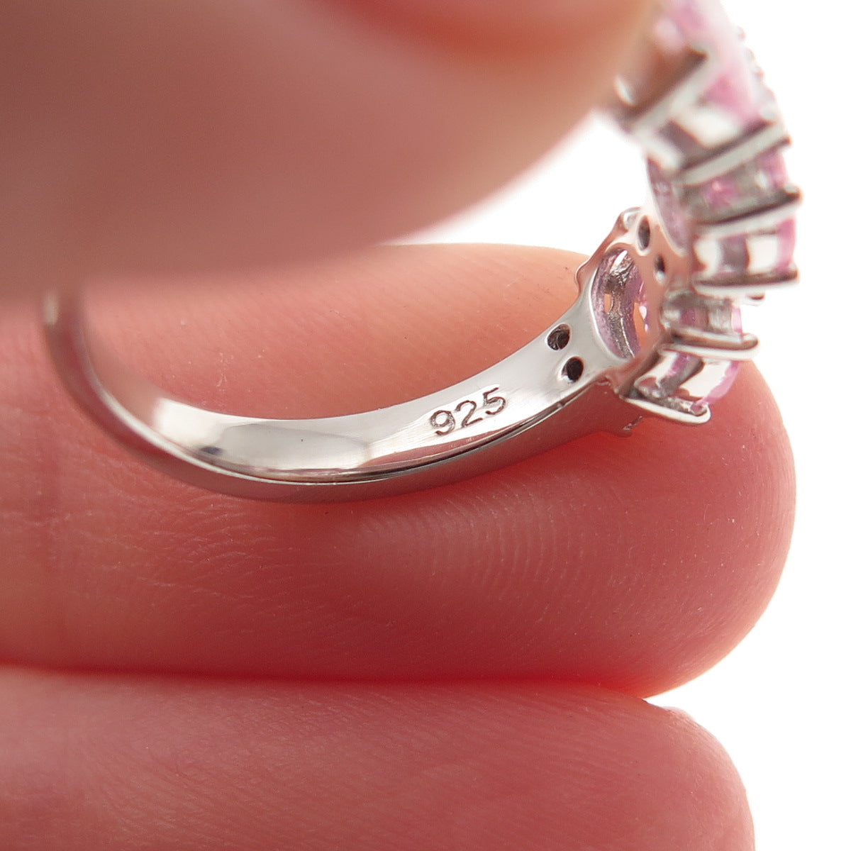 925 Sterling Silver Oval-Cut Pink & Round-Cut White C Z Ring Size 5