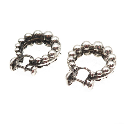 Monet 925 Sterling Silver Vintage Modernist Oxidized Beaded Hoop Earrings