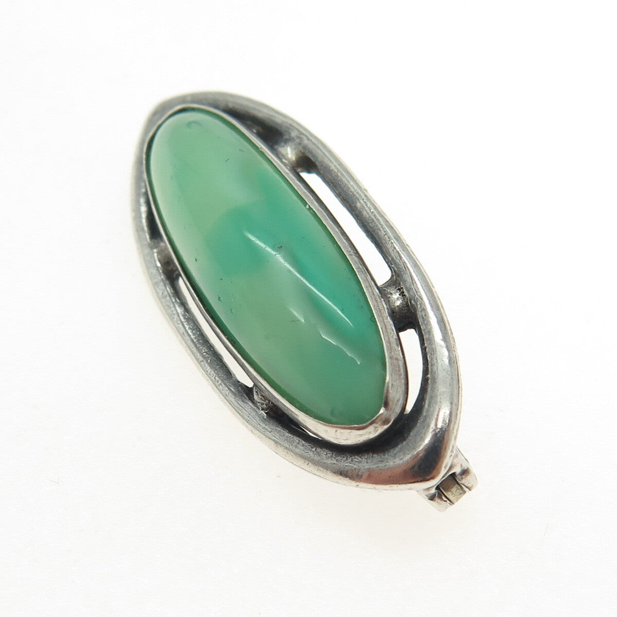 925 Sterling Silver Antique Green Glass Oxidized Pin Brooch