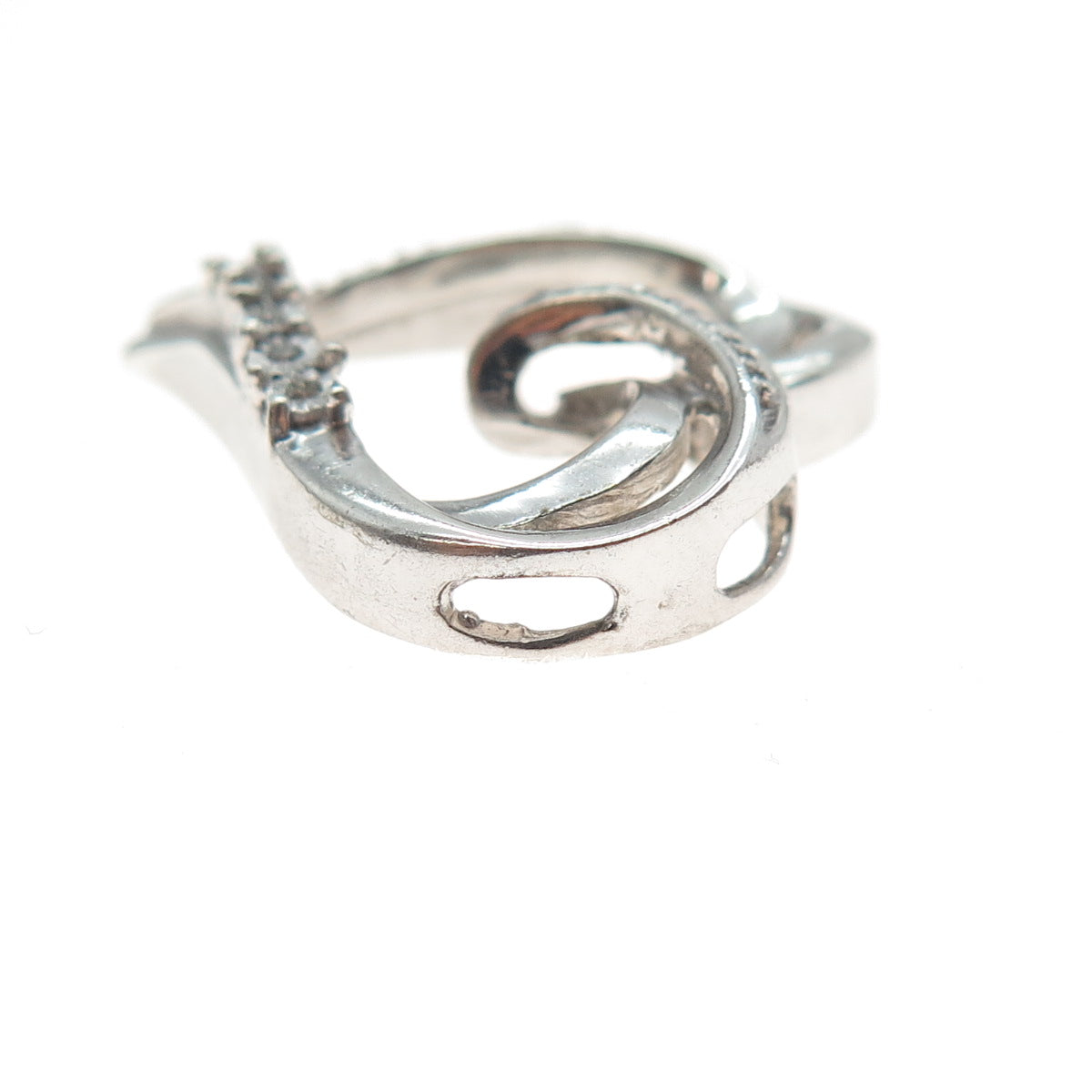 925 Sterling Silver Real Round-Cut Diamond Heart Slide Charm Pendant