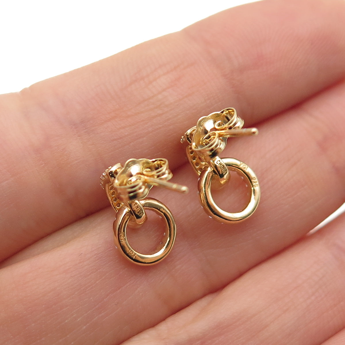 925 Sterling Silver Gold Plated Round-Cut C Z Circle of Life Drop Earrings