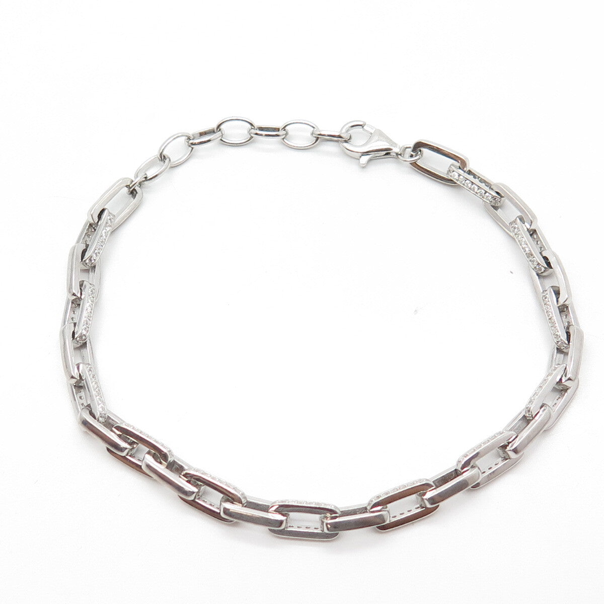 925 Sterling Silver White C Z Cable Link Bracelet 8.5"