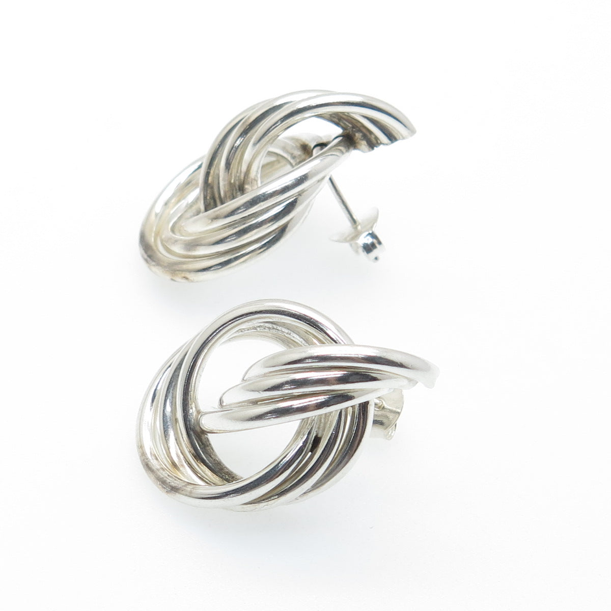 925 Sterling Silver Vintage Modernist Interlocked Circle Earrings