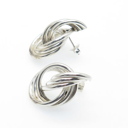 925 Sterling Silver Vintage Modernist Interlocked Circle Earrings
