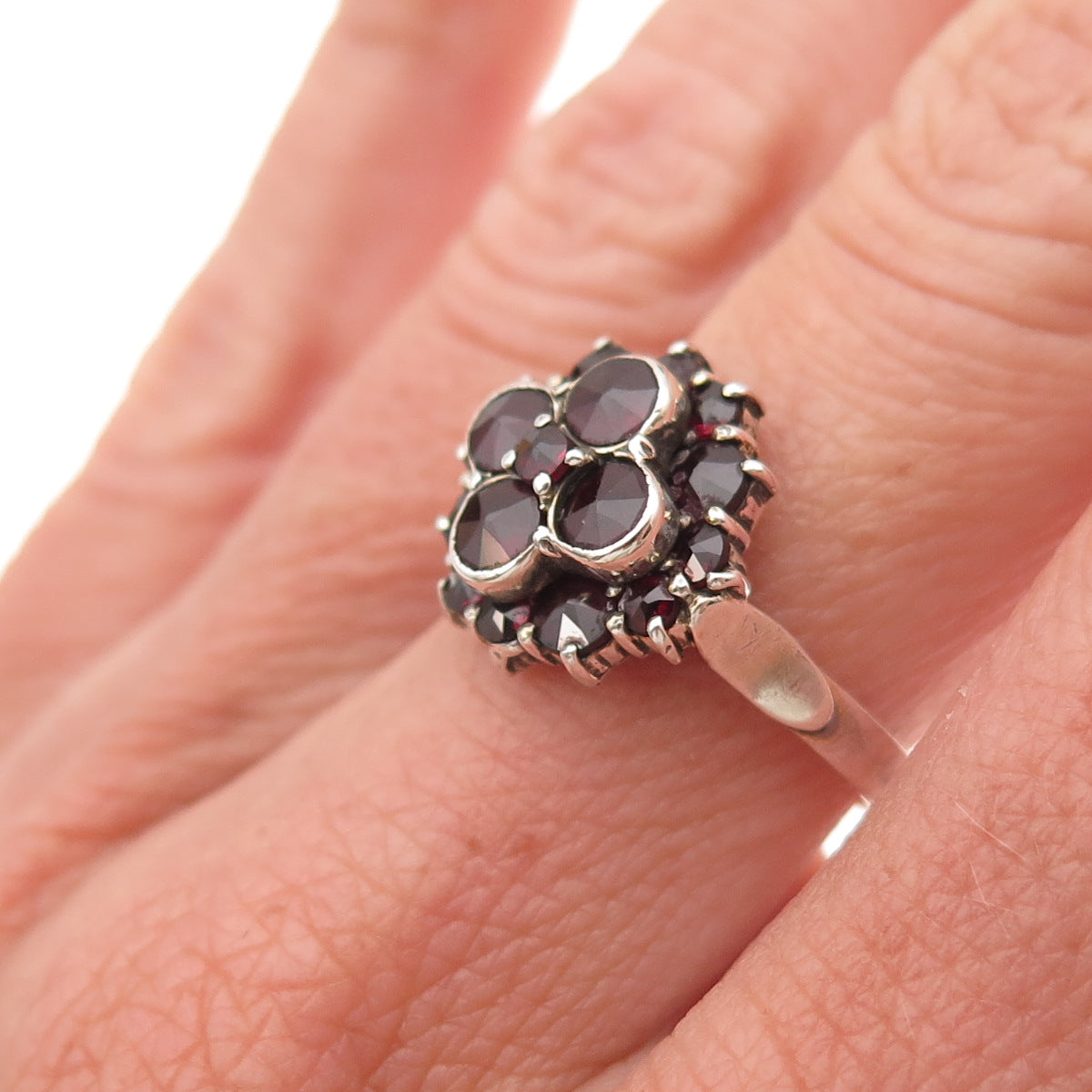 900 Silver Vintage Czechia Real Bohemian Garnet Oxidized Ring Size 6.5
