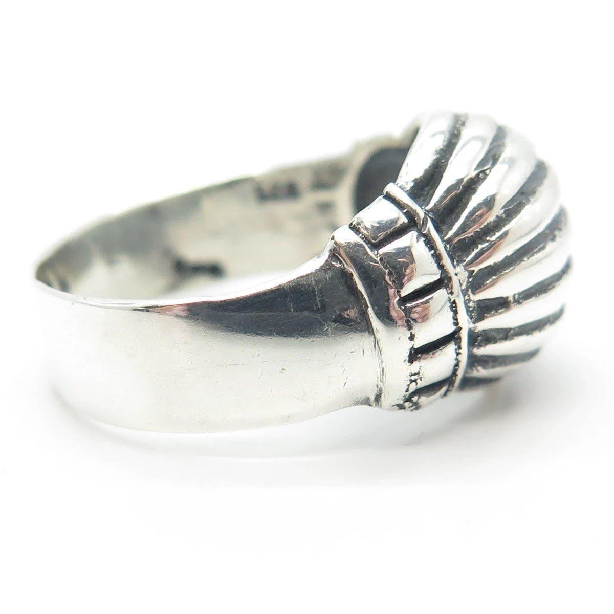 925 Sterling Silver Vintage Ribbed Ring Size 9.5