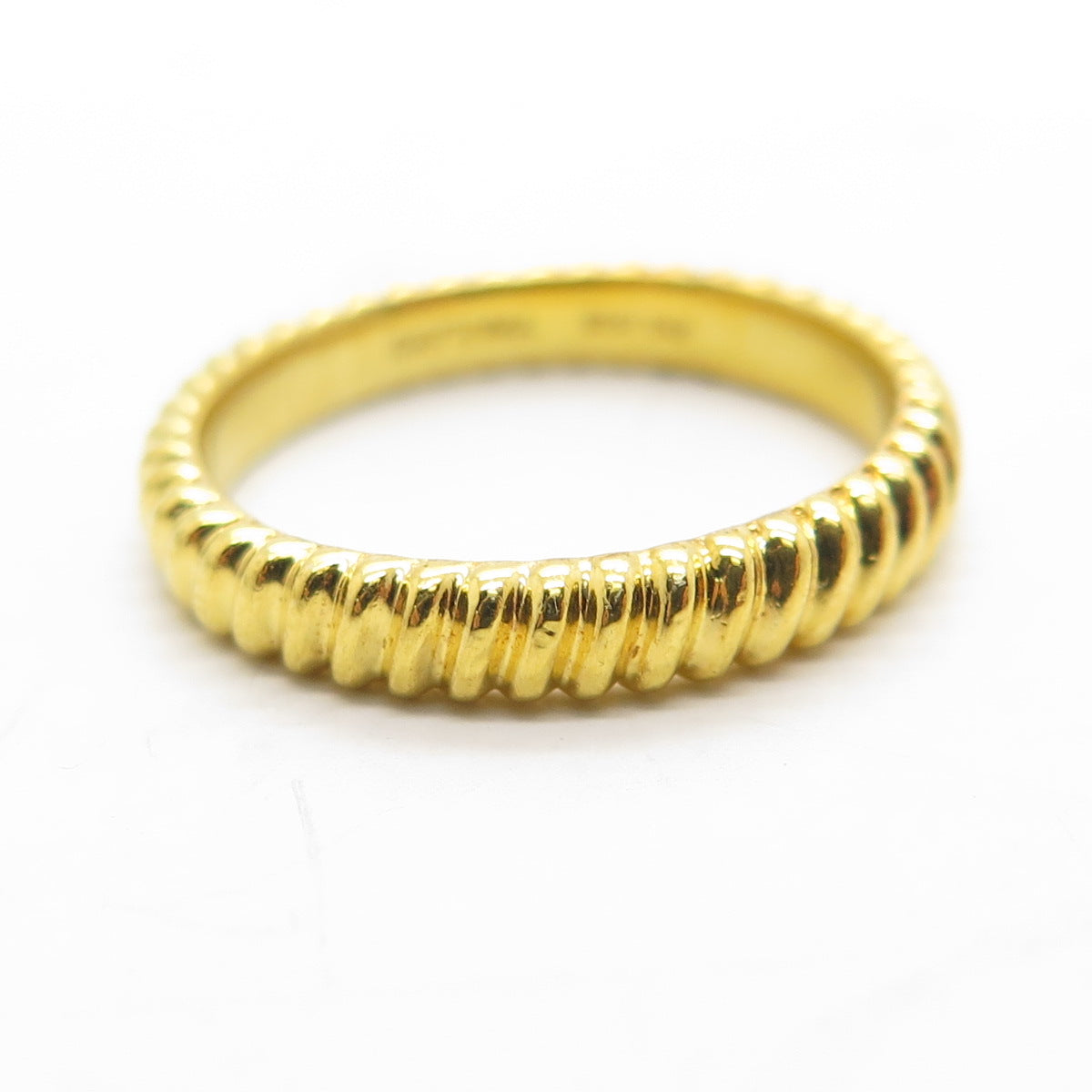 925 Sterling Silver Gold Plated Ribbed Link Stackable Band Ring Size 6.25