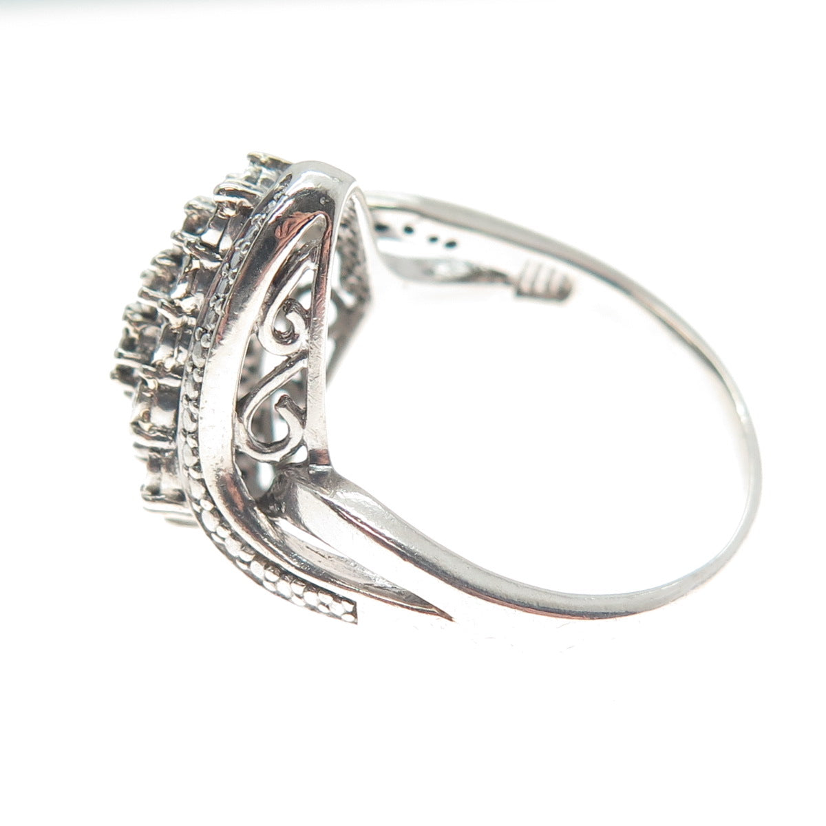 925 Sterling Silver Real Round-Cut Diamond Bohemian Ring Size 8.75