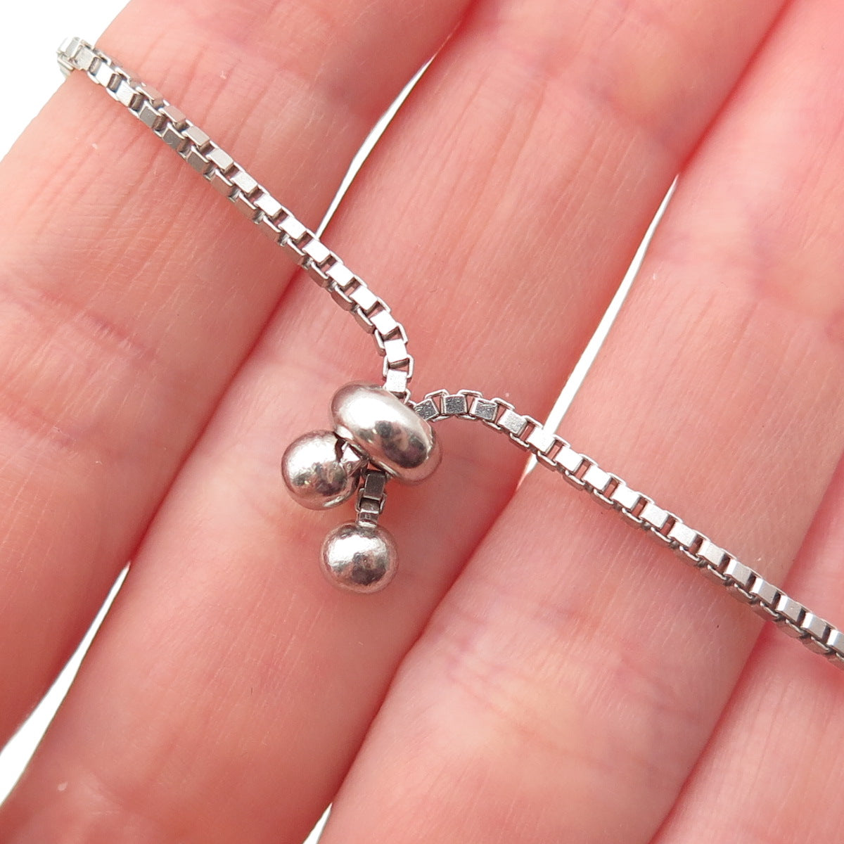 925 Sterling Silver Real White Topaz Adjustable Box Link Bolo Bracelet 7-9.5"