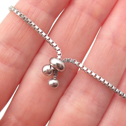 925 Sterling Silver Real White Topaz Adjustable Box Link Bolo Bracelet 7-9.5"