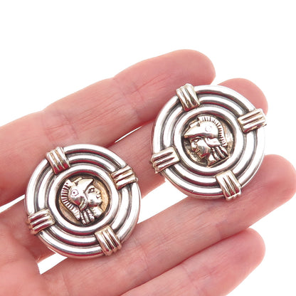 925 Sterling Silver Vintage Roman Warrior Oxidized Clip On Earrings