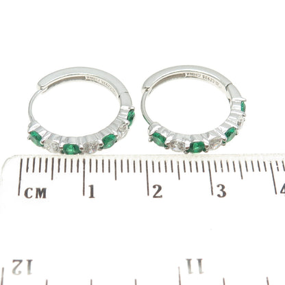 925 Sterling Silver Round-Cut Chrome Diopside & C Z Hoop Earrings