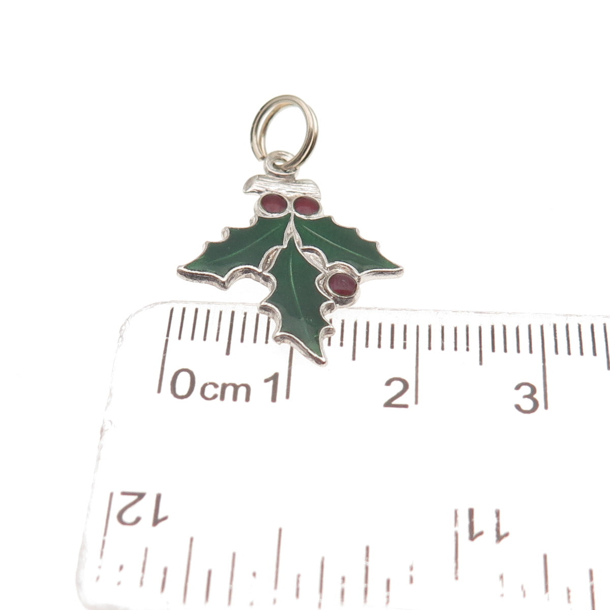 J.M. Fisher 925 Sterling Vintage Enamel Holy & Berries Christmas Mini Pendant