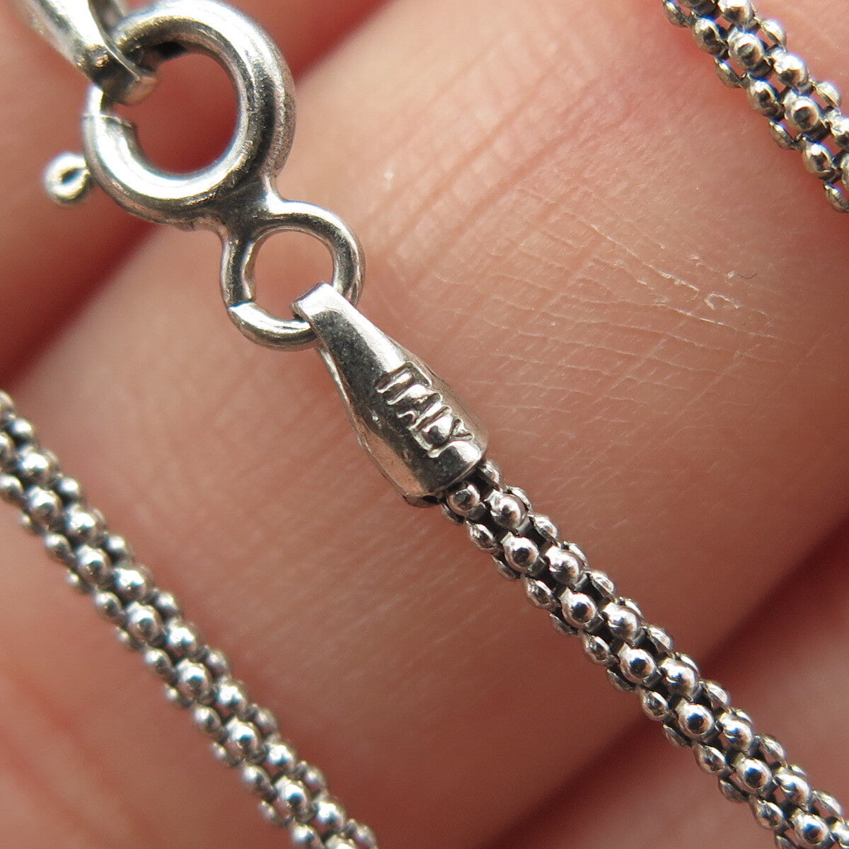 925 Sterling Silver Italy Round-Cut C Z Sandal Shoe Popcorn Chain Necklace 16"