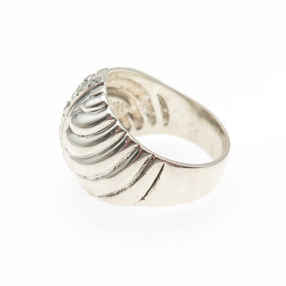 Beverly Hills 925 Sterling Silver Vintage Diamond-Cut Modernist Ring Size 7