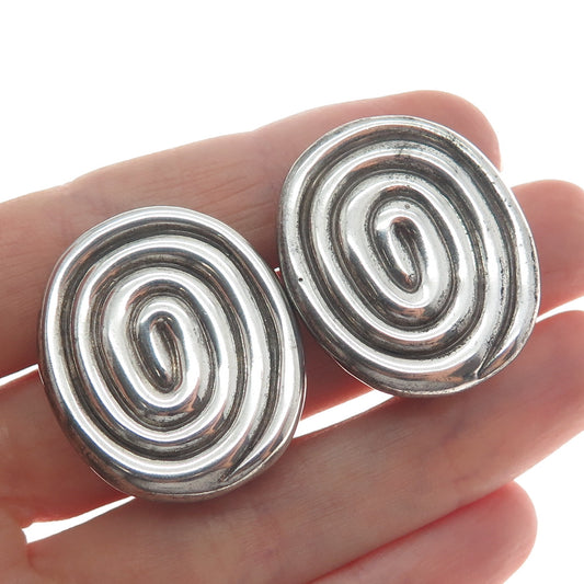 FREDERIC JEAN DUCLOS 925 Sterling Vintage Spiral Oxidized Clip On Earrings