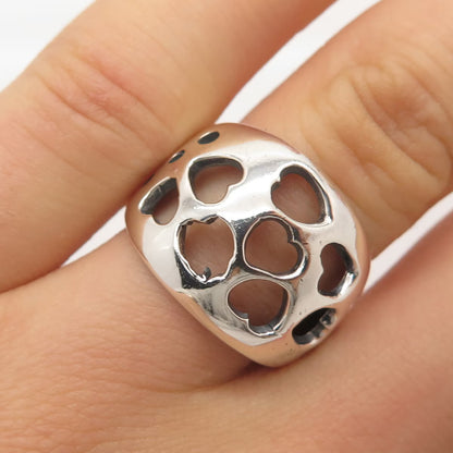 925 Sterling Silver Vintage Heart Wide Ring Size 7.5