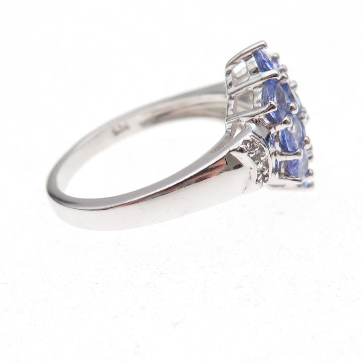 925 Sterling Silver Real Tanzanite & White Topaz Cluster Ring Size 8
