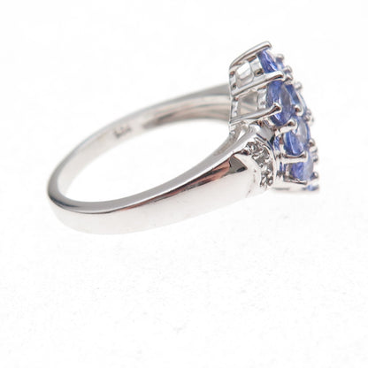 925 Sterling Silver Real Tanzanite & White Topaz Cluster Ring Size 8