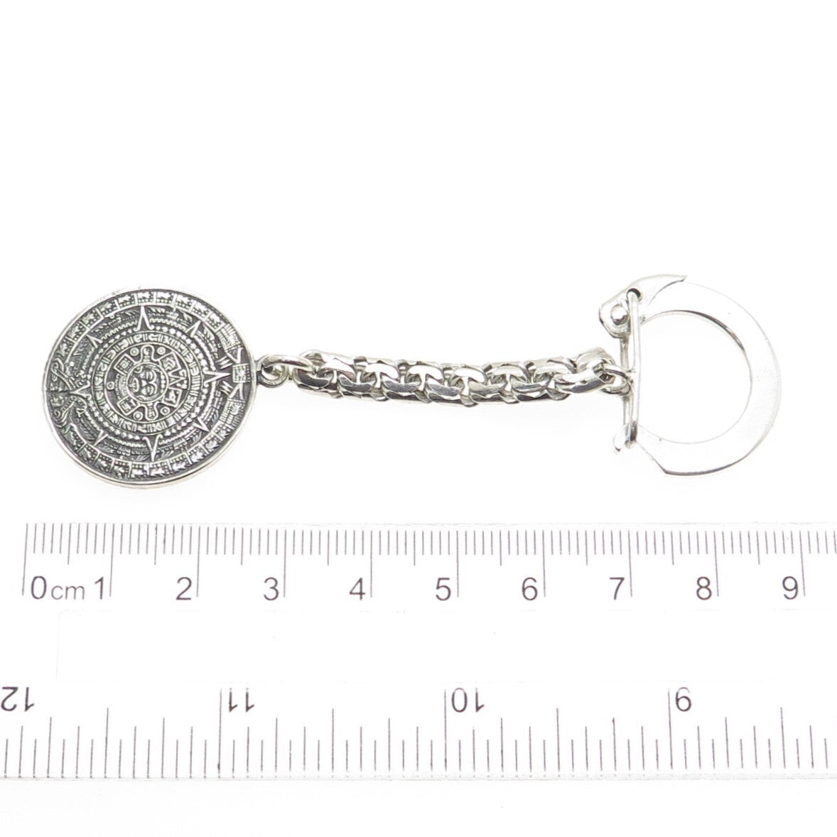 925 Sterling Silver Vintage Mexico Mayan Calendar Oxidized Key Chain