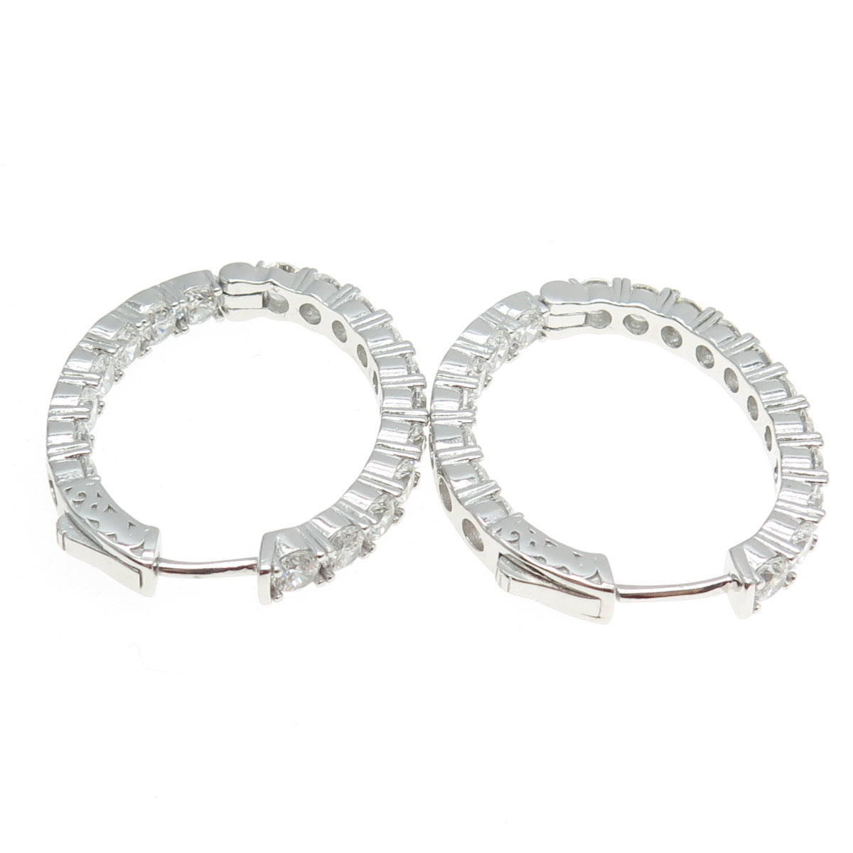 925 Sterling Silver Round-Cut Shaped C Z Huggie Earrings