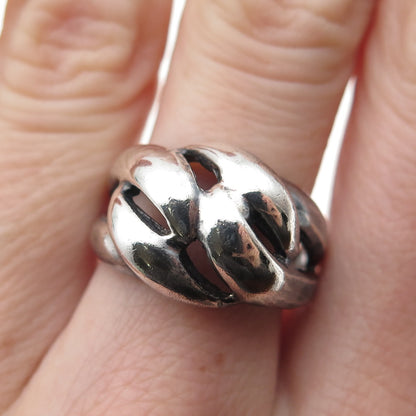925 Sterling Silver Vintage Modernist Interlocked Oxidized Ring Size 7.25