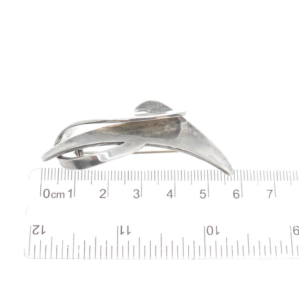 925 Sterling Silver Vintage Mexico Modernist Oxidized Pin Brooch