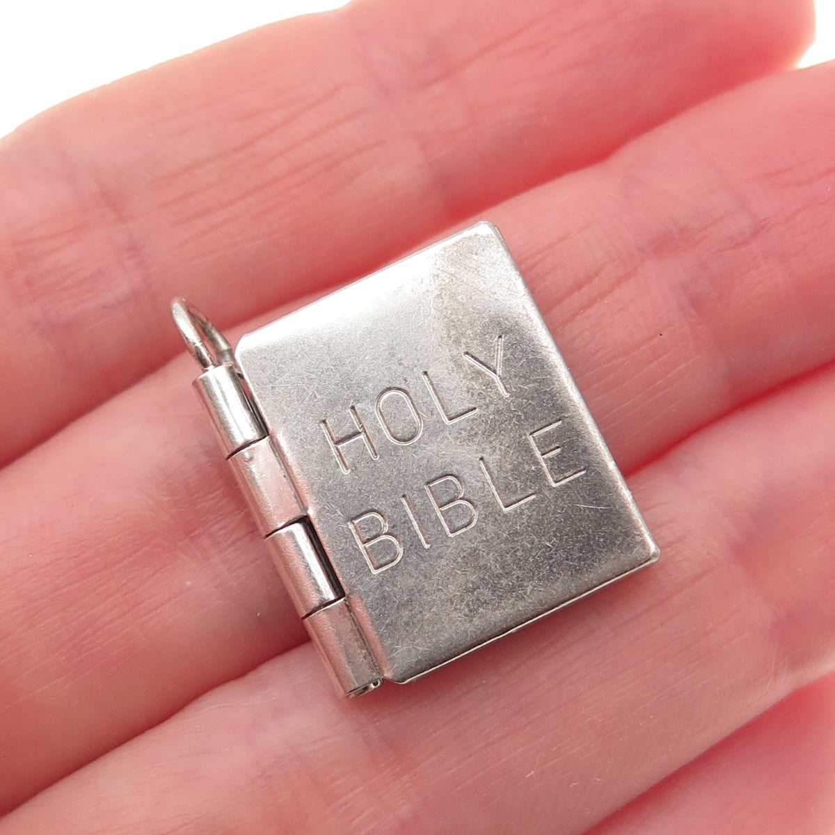 Wells 925 Sterling Silver Antique Art Deco Holy Bible Locket Mini Charm Pendant
