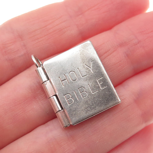 Wells 925 Sterling Silver Antique Art Deco Holy Bible Locket Mini Charm Pendant