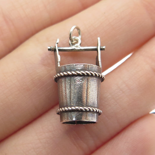 925 Sterling Silver Antique Art Deco Japanese Water Bucket Minimalist Pendant