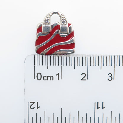 ROSS SIMONS 925 Sterling Silver Enamel & C Z Ladies Purse Minimalist Pendant