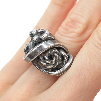 925 Sterling Silver Vintage Modernist Twisted Oxidized Ring Size 5