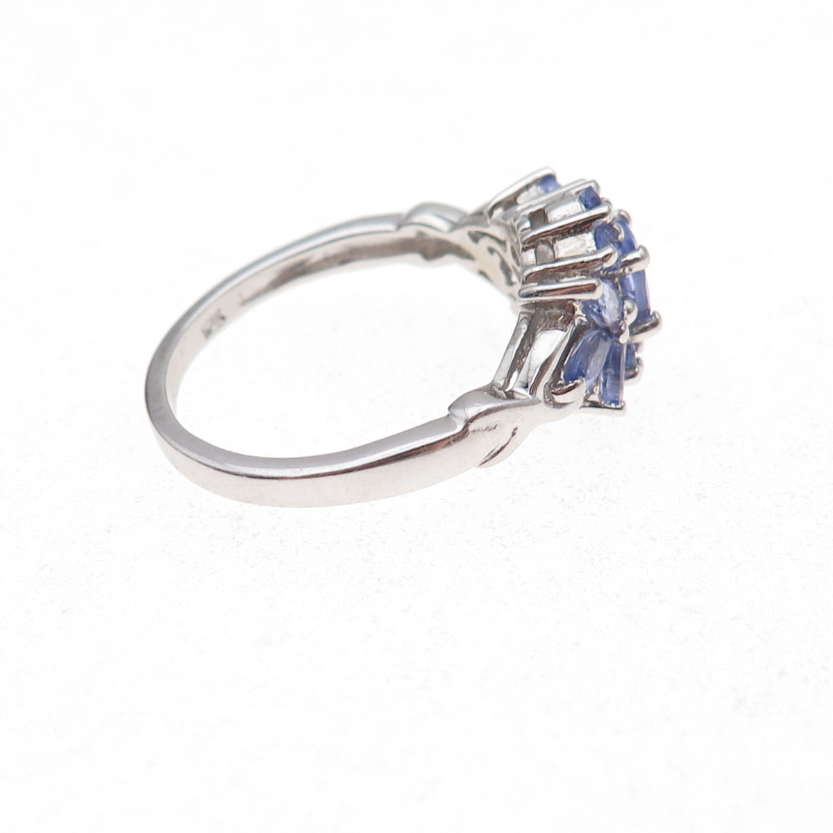 Chuck Clemency 925 Sterling Silver Real Multi-Cut Tanzanite Floral Ring Size 8