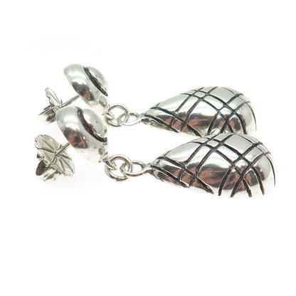 925 Sterling Silver Vintage Modernist Teardrop Oxidized Dangle Earrings