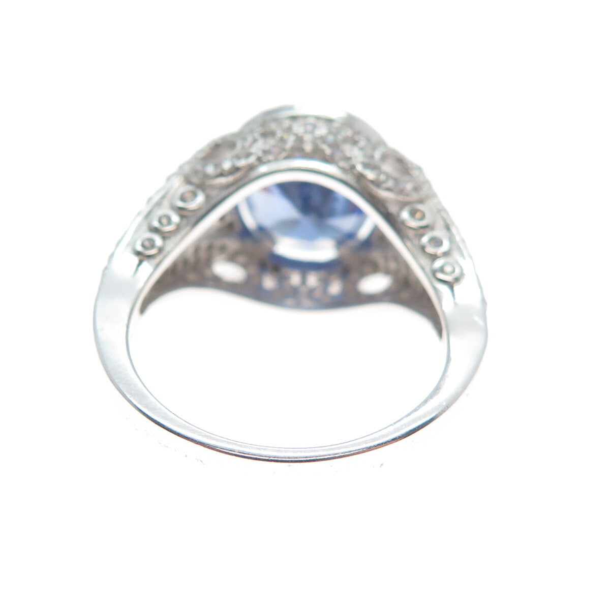 DSMK 925 Sterling Silver White Round-Cut Blue Oval-Cut Shaped C Z Ring Size 7.25