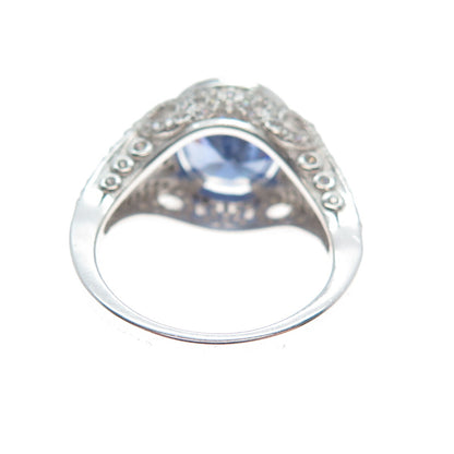 DSMK 925 Sterling Silver White Round-Cut Blue Oval-Cut Shaped C Z Ring Size 7.25
